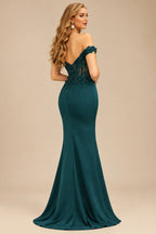 Rutipo Peacock Trumpet/Mermaid Silk Like Satin Prom Dresses With Lace/High Split