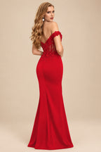Rutipo Red Trumpet/Mermaid Silk Like Satin Prom Dresses With Lace/High Split