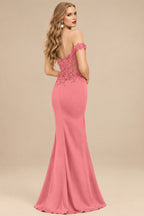 Rutipo Watermelon Trumpet/Mermaid Silk Like Satin Prom Dresses With Lace/High Split