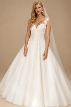 Rutipo Ivory Ball-Gown V-Neck Sleeveless Floor-Length Satin Wedding Dresses With Appliques Lace