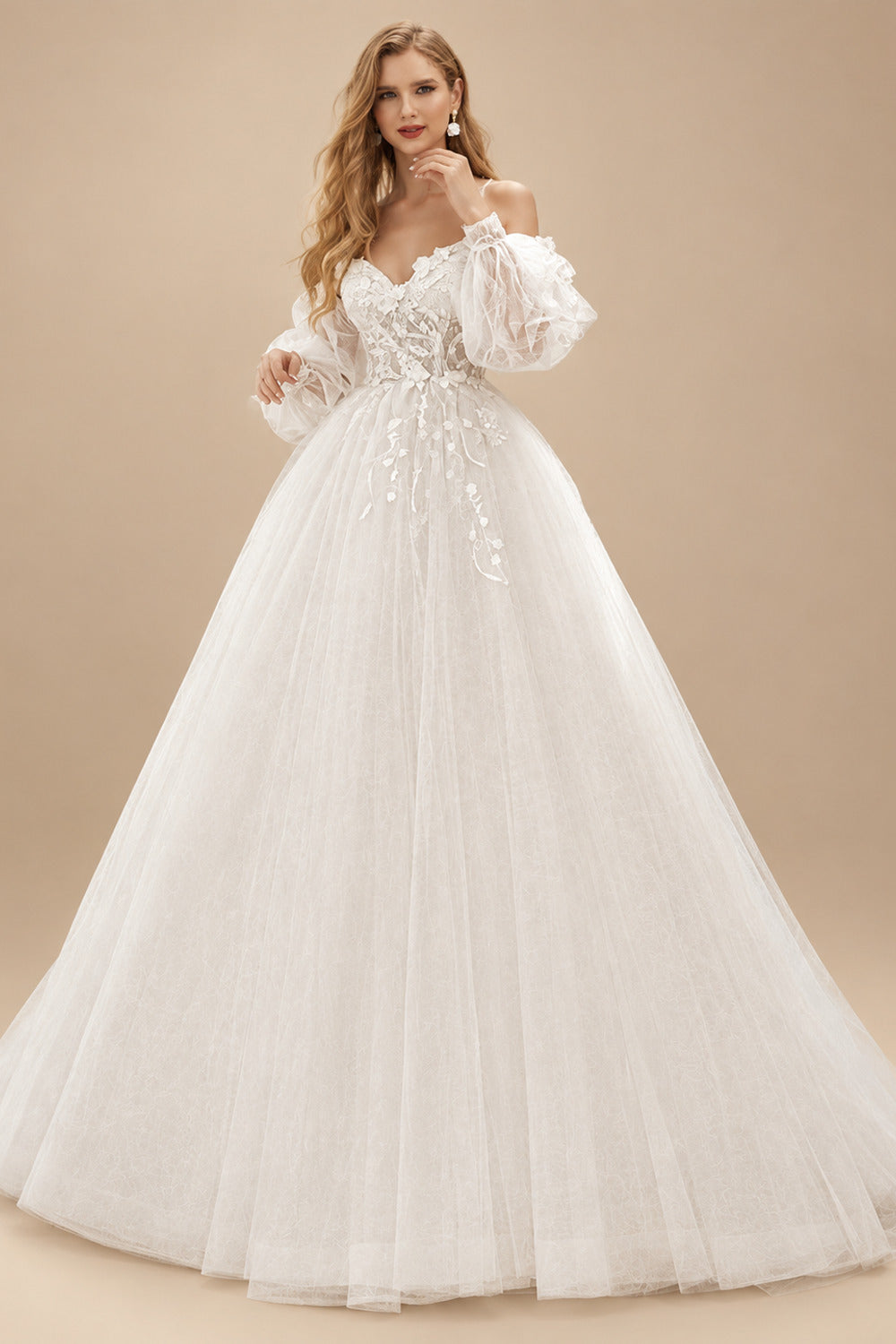 Rutipo Ivory Ball-Gown/Princess Sweetheart Tulle Lace Sweep Train Wedding Dresses With Lace