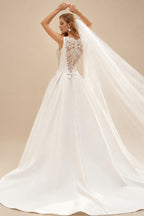 Rutipo Ivory Ball-Gown Scoop Neck Sleeveless Satin Chapel Train Wedding Dresses With Lace Bow(s)