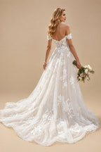 Rutipo As Picture Ball-Gown Off-The-Shoulder Tulle Lace Sweep Train Wedding Dress With Appliques Lace