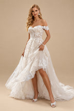 Rutipo As Picture Ball-Gown Off-The-Shoulder Tulle Lace Sweep Train Wedding Dress With Appliques Lace