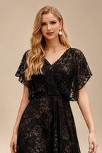 Rutipo Black A-Line V-Neck Long Sleeves Lace Tulle Wedding Dresses With Lace