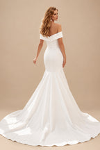Rutipo Ivory Trumpet/Mermaid Off-The-Shoulder Sleeveless Satin Sweep Train Wedding Dress