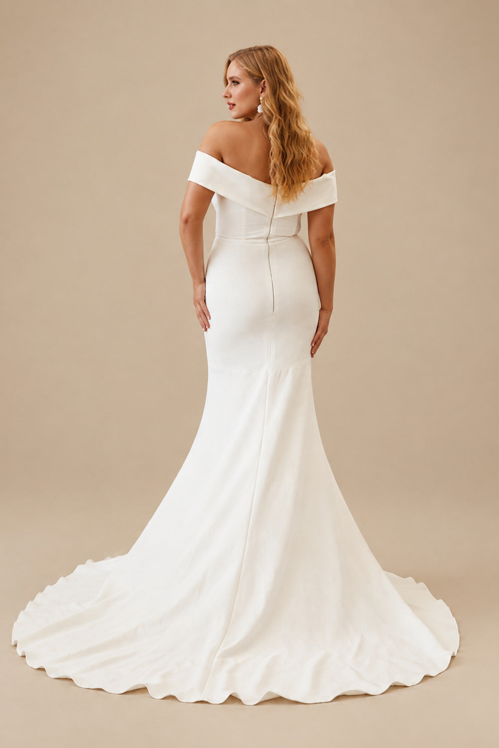 Rutipo Ivory Trumpet/Mermaid Off-The-Shoulder Sleeveless Satin Sweep Train Wedding Dress