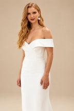 Rutipo Ivory Trumpet/Mermaid Off-The-Shoulder Sleeveless Satin Sweep Train Wedding Dress