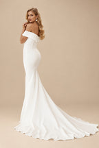 Rutipo Ivory Trumpet/Mermaid Off-The-Shoulder Sleeveless Satin Sweep Train Wedding Dress