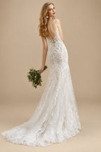 Rutipo As Picture Trumpet/Mermaid Scoop Neck Sleeveless Lace Sweep Train Wedding Dress