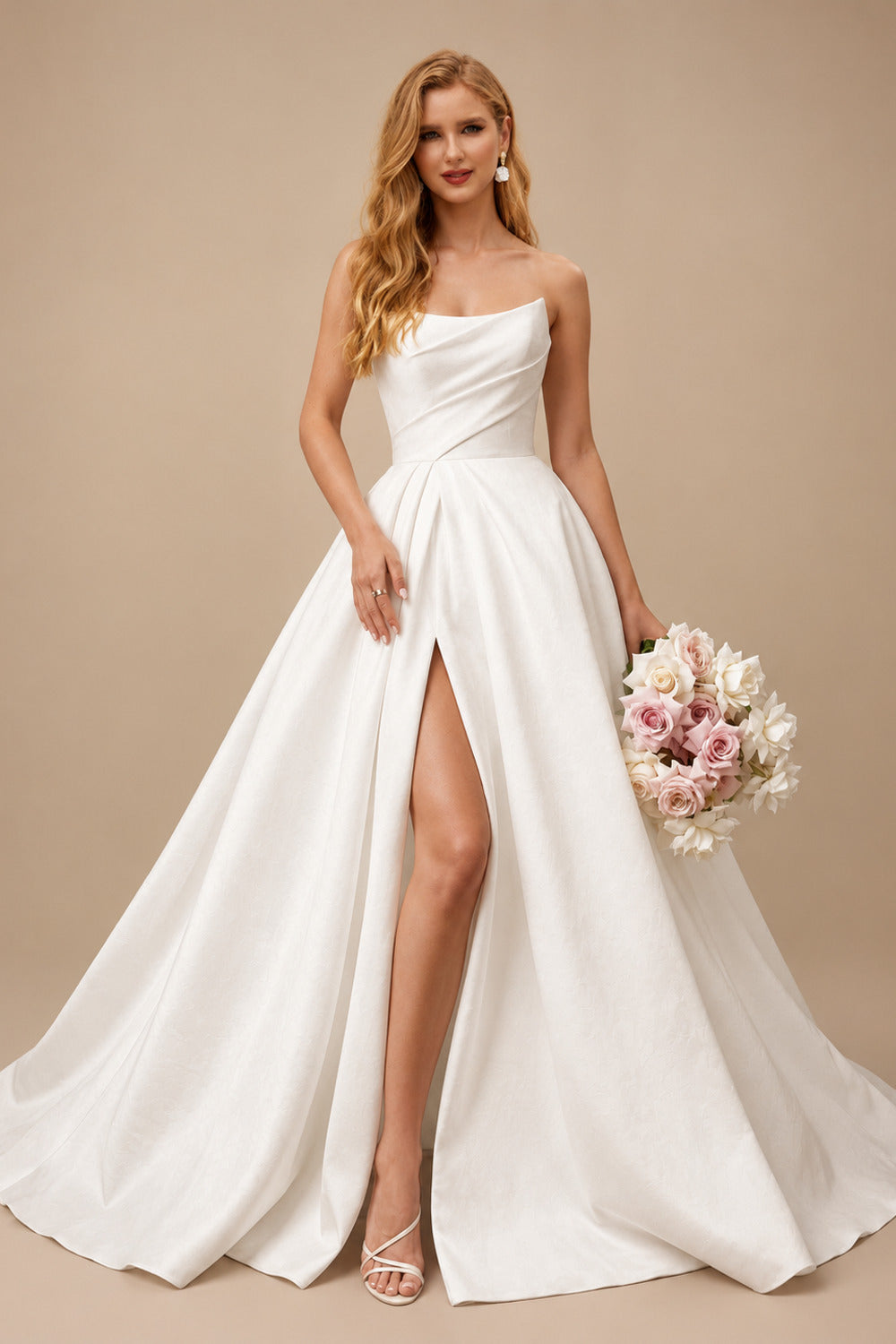 Rutipo Ivory Ball-Gown Sweetheart Sleeveless Stretch Crepe Sweep Train Wedding Dress