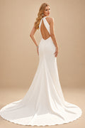 Rutipo Ivory Back Hole Trumpet/Mermaid Scoop Neck Sleeveless Elastic Satin Sweep Train Wedding Dress