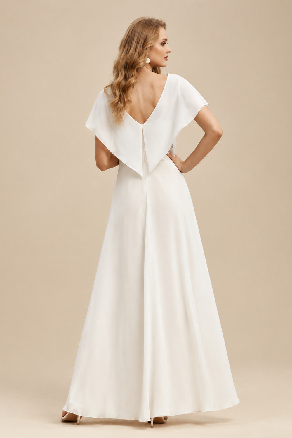 Rutipo Ivory Scoop Neck Floor-Length Wedding Jumpsuit With Sequin