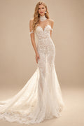 Rutipo Ivory Trumpet/Mermaid Sweetheart Sweep Train Lace Wedding Dress