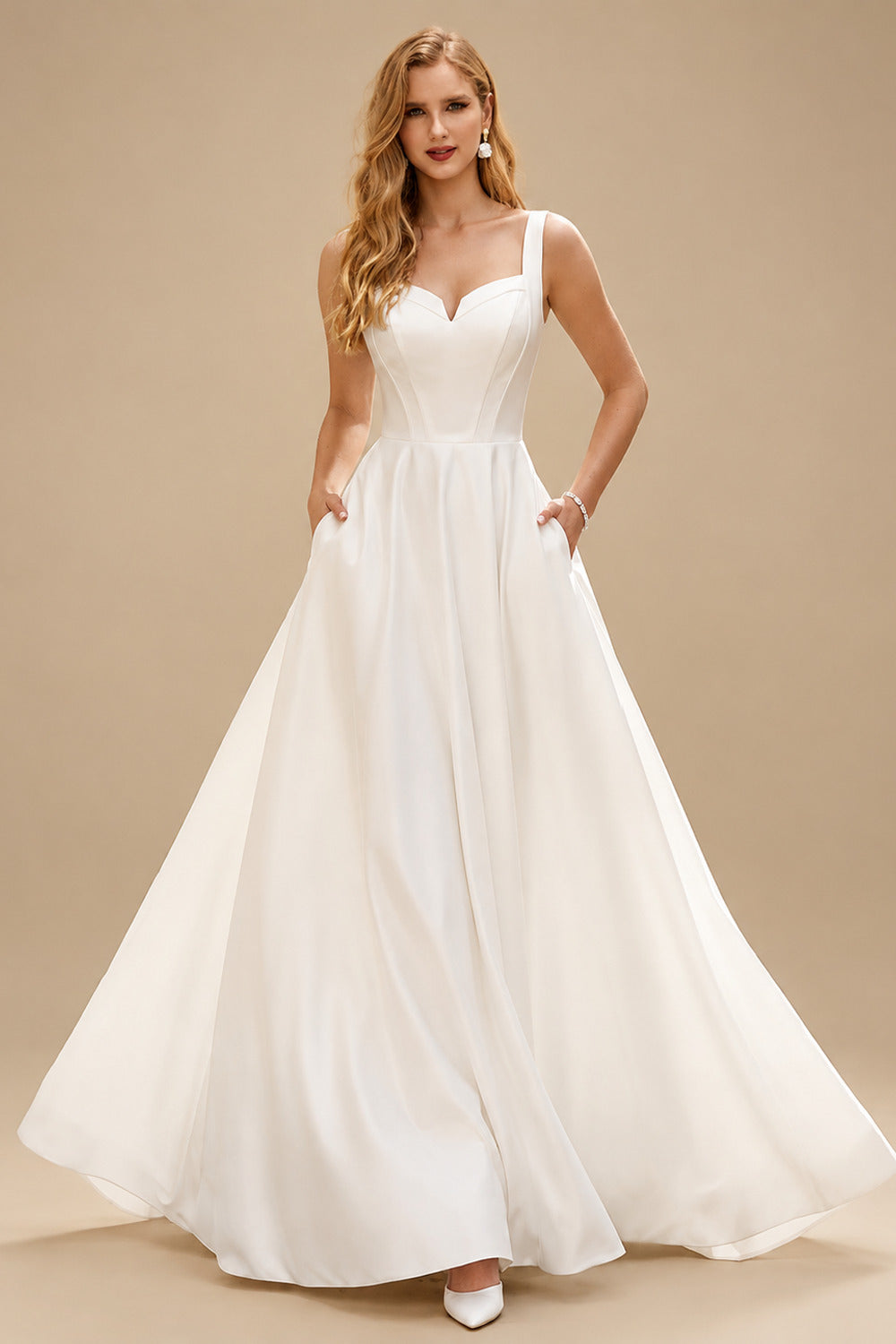 Rutipo Ivory Ball-Gown/Princess Sweetheart Sweep Train Satin Wedding Dress