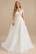 Rutipo As Picture Long Sleeves Plus Size Wedding Dress With Appliques Lace