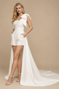 Rutipo Ivory One-Shoulder Sleeveless Court Train Sequined Wedding Dresses