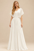 Rutipo Ivory Long Sleeve Weeding Dress With Sweetheart Neckline
