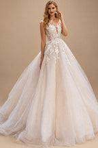Rutipo As Picture Ball-Gown Tulle Lace Pink Wedding Dresses With Train Appliques Lace