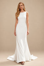 Rutipo Ivory Simple Mermaid Elastic Satin Wedding Dresses With Reception Court Train