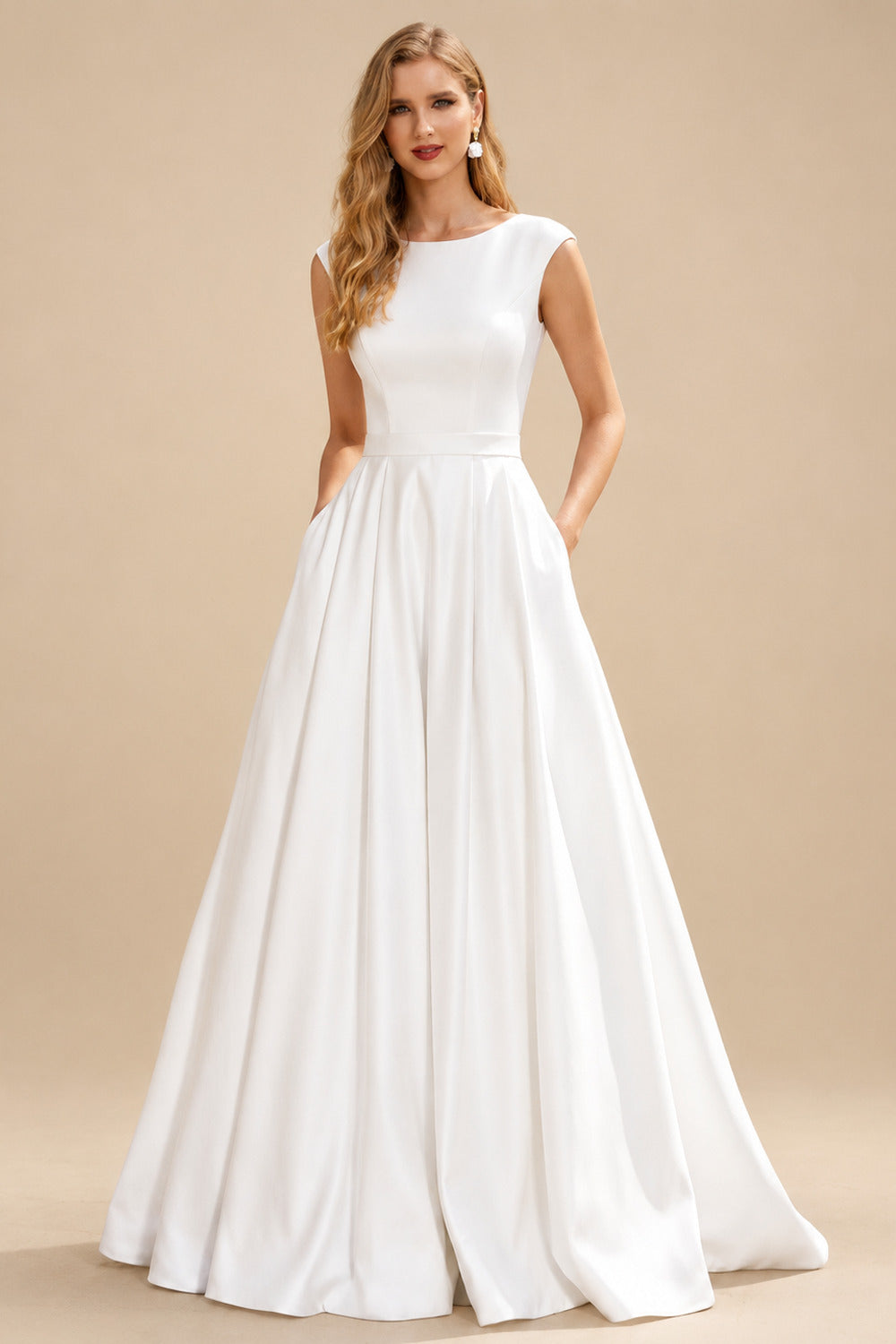 Rutipo Ivory Vintage Wedding Dresses Ball-Gown Simple Satin Scoop Neck Bridal Gown