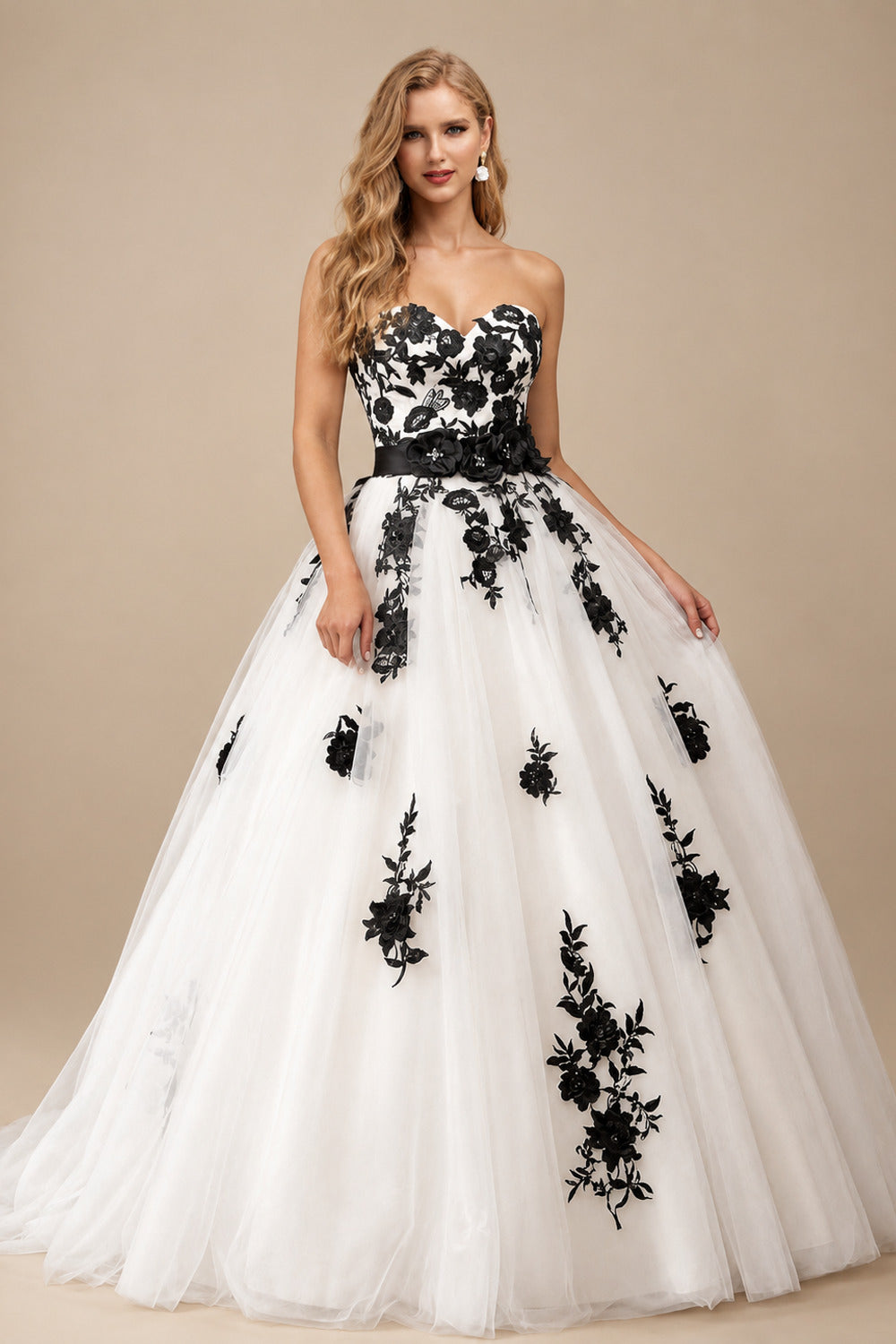 Rutipo As Picture Black And White Wedding Dresses With Ball Gown Strapless Lace Sash Bridal Dresses