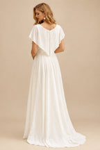 Rutipo Ivory Ivory Two-Piece Wedding Dresses With A-Line Scoop Neck Buttons Bridal Dress