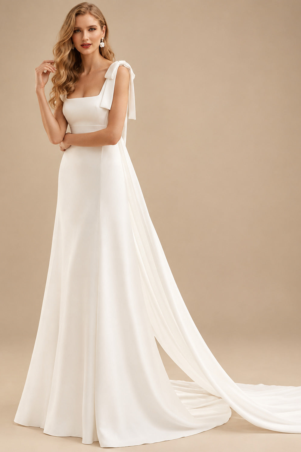 Rutipo Ivory Boho Open Back A-line Wedding Dresses With Bows