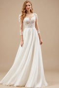 Rutipo Ivory Boho Lace Wedding Dresses With 3/4 Sleeves