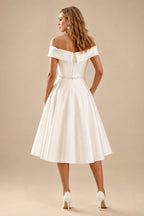 Rutipo Ivory Simple Tea Length Wedding Dress