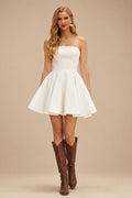 Rutipo Ivory Strapless Short Satin Wedding Dresses