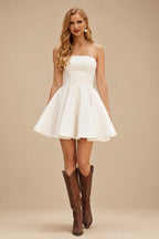 Rutipo Ivory Strapless Short Satin Wedding Dresses