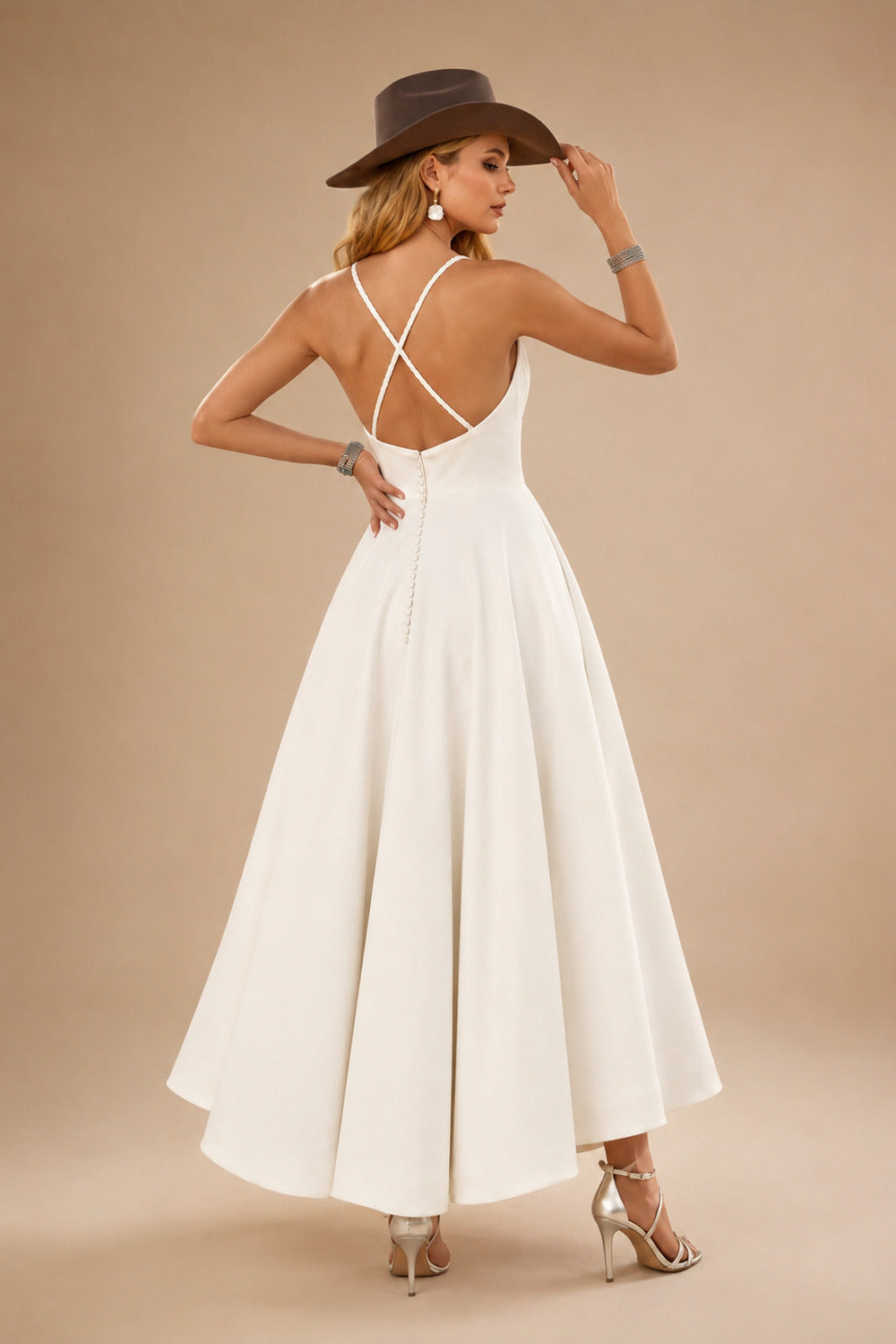 Rutipo Ivory Short Simple Wedding Dresses With Tea-Length Open Back