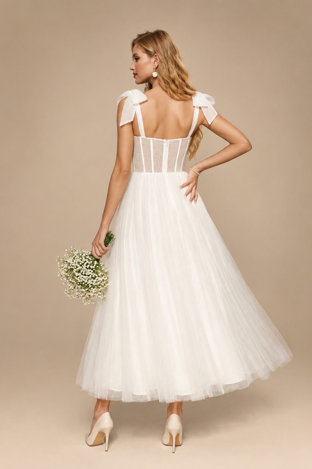 Rutipo Ivory Sex Short White Wedding Dresses With Tulle Tea-Length