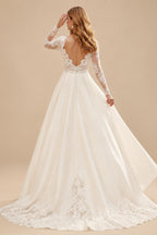 Rutipo Ivory Long Sleeves Lace Ball-Gown Wedding Dresses With Satin
