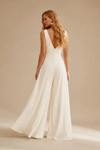 Rutipo Ivory Ivory Jumpsuit Bridal Dresses 2023 Floor-Length V-Neck Sleeveless Wedding Jumpsuit