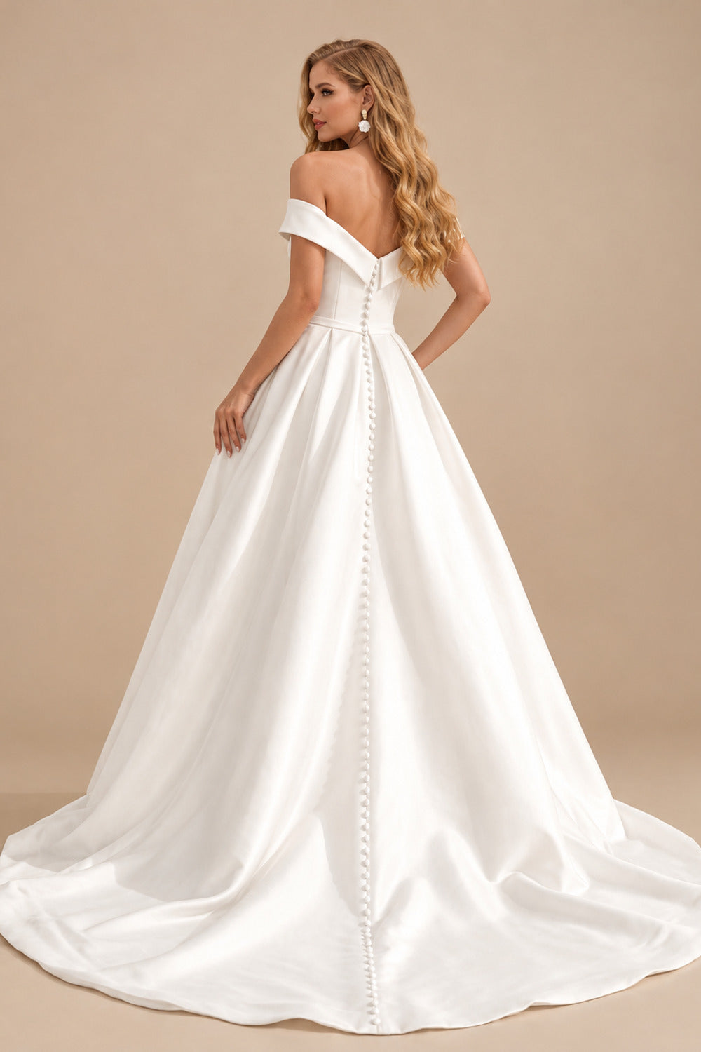 Rutipo Ivory Classic Modern Ballgown Wedding Dress With Pockets