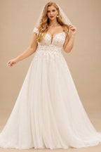 Rutipo Ivory Off The Shoulder A-Line Beach Wedding Dress