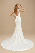 Rutipo Ivory Minimalistic Open Back Pearl Wedding Dress
