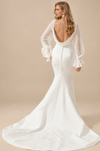 Rutipo Ivory Long Sleeves Cowl Back Mermaid Wedding Dresses