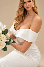 Rutipo Ivory Trumpet/Mermaid Off-The-Shoulder Sleeveless Sweep Train Satin Wedding Dresses
