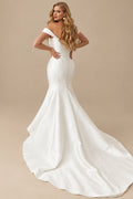 Rutipo Ivory Modern Off-The-Shoulder Mermaid Wedding Dresses