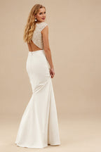Rutipo Ivory 2Pcs Mermaid Scoop Neck Short sleeves Wedding Dress