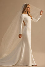 Rutipo Ivory Mermaid Long Sleeves Elastic Satin Wedding Dress