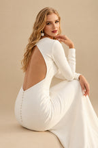 Rutipo Ivory Mermaid Long Sleeves Elastic Satin Wedding Dress