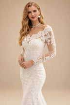Rutipo Ivory Luxury Lace Long Sleeves Off-the-Shoulder Wedding Dresses
