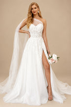 Rutipo Ivory Boho One-Shoulder Lace/Tulle Wedding Dresses With Sequins