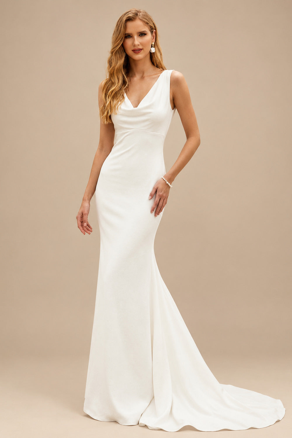 Rutipo Ivory Elegant Petite Cowl Back Sheath/Column Wedding Dresses