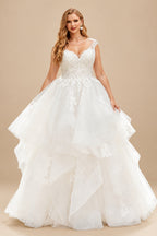 Rutipo Ivory Classic Elegant Lace Wedding Dresses With Cascading Ruffles