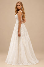 Rutipo Ivory A-Line V-Neck Sleeveless Tulle Wedding Dresses With Appliques Lace
